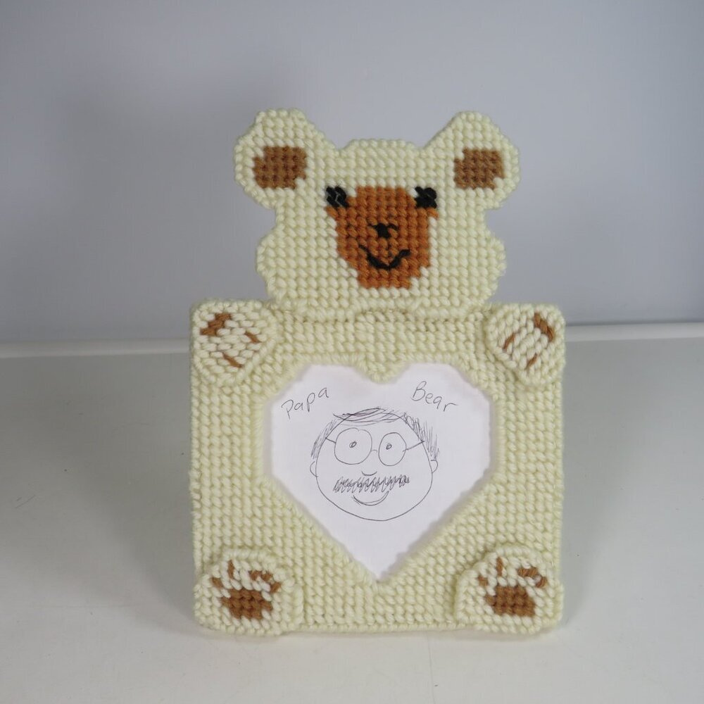Vintage Teddy Bear Plastic Canvas Picture Frame Baby Boy Girl Nursery